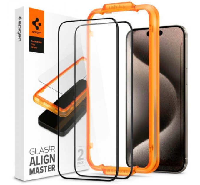 Spigen Скло захисне Spigen Apple iPhone 15 Glas.tR AlignMaster FC Black (2P) (AGL06906)