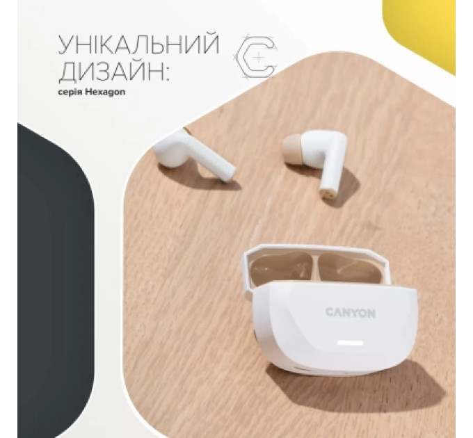 Canyon Навушники Canyon Hexagon 7 TWS ANC+ENC Wireless Charge White/Beige (CNS-TWS7WB)