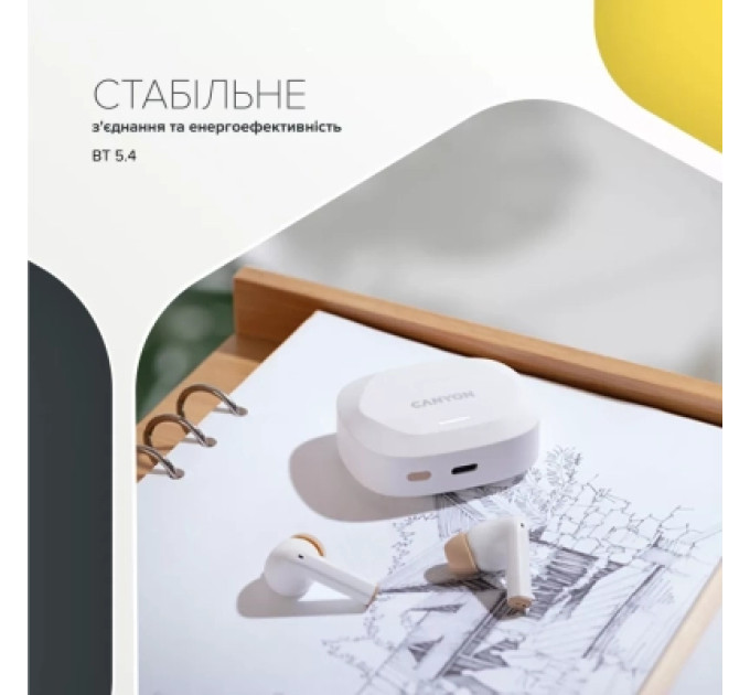 Canyon Навушники Canyon Hexagon 7 TWS ANC+ENC Wireless Charge White/Beige (CNS-TWS7WB)