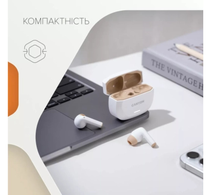 Canyon Навушники Canyon Hexagon 7 TWS ANC+ENC Wireless Charge White/Beige (CNS-TWS7WB)