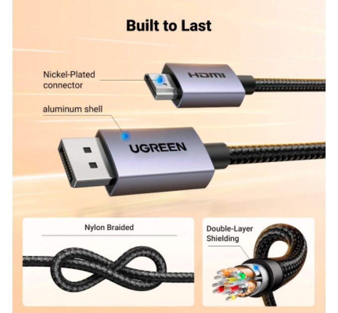 Ugreen Кабель мультимедійний DisplayPort M to HDMI M 2.0m V2.0 4K30Hz DP125 black Ugreen (35842)