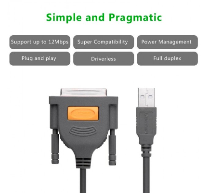 Ugreen Кабель для принтера USB 2.0 to DB25 2.0m US167 black Ugreen (20224)