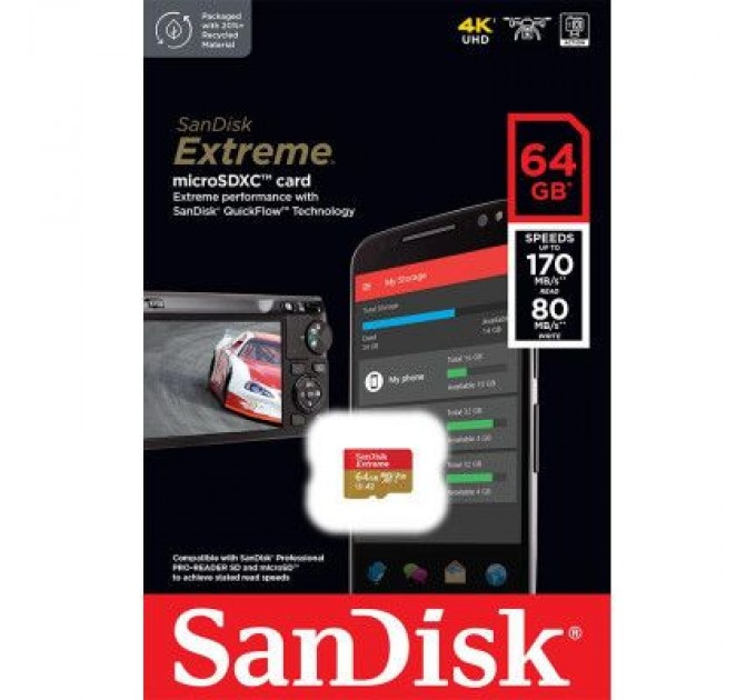 SanDisk Карта пам'яті SanDisk 64GB microSD class 10 UHS-I U3 V30 Extreme (SDSQXAH-064G-GN6MN)