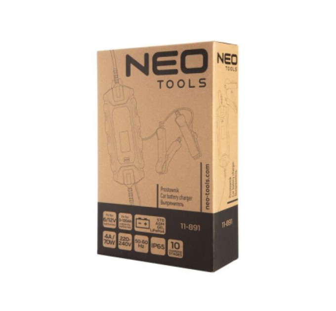 Neo Tools Зарядний пристрій для автомобільного акумулятора Neo Tools 4A/70Вт, 3-120Ah, для кислотних/AGM/GEL (11-891)