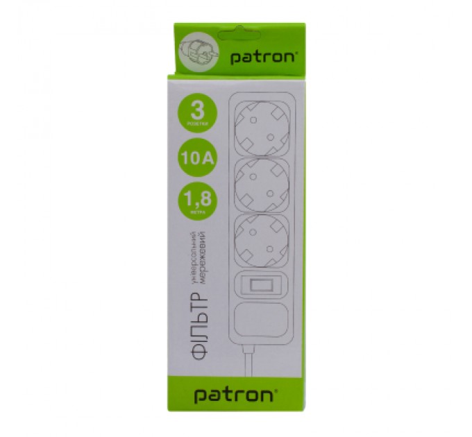 Patron Мережевий фільтр живлення Patron EXT-PN-SP-1032-GR, 1.8m Grey (EXT-PN-SP-1032-GR)