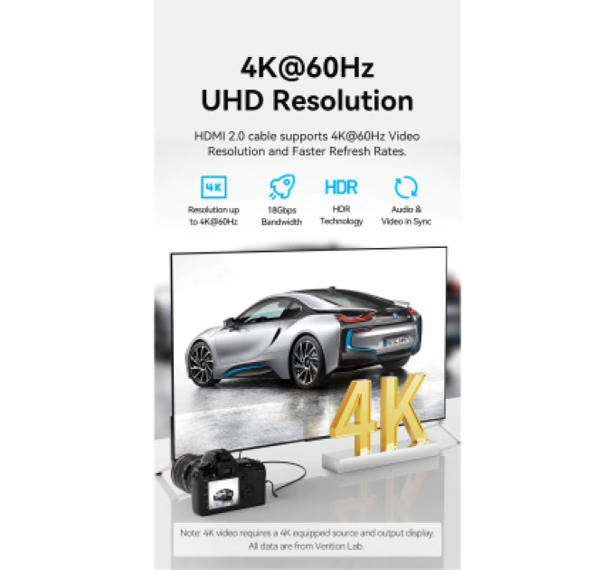 Vention Кабель мультимедійний HDMI to HDMI Micro 3.0m V2.0 4K 60Hz18Gbps HDR Dolby Vention (AGIBI)