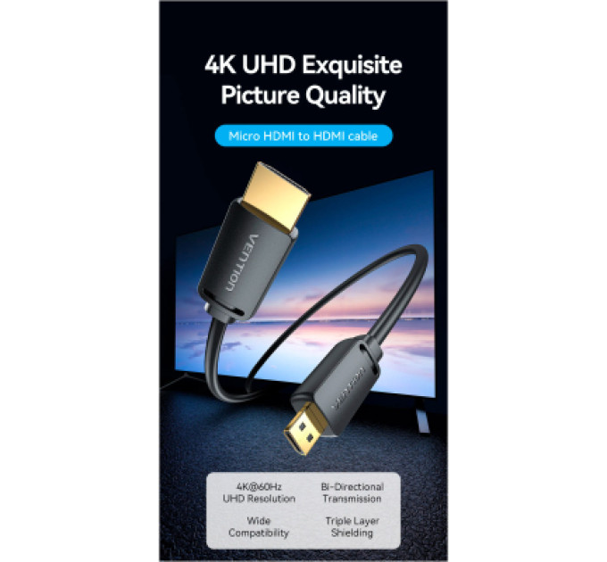 Vention Кабель мультимедійний HDMI to HDMI Micro 3.0m V2.0 4K 60Hz18Gbps HDR Dolby Vention (AGIBI)