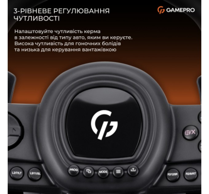 GamePro Кермо GamePro RW038PM з педалями та коробкою передач PC/XBOX360/XBOXONE/SWITCH/PS3/PS4 (RW038PM)
