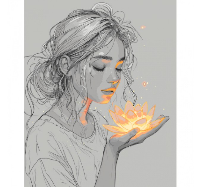 Santi Картина по номерам Santi Дівчина з лотосом, 40*50 см, LED підсвітка (955106)