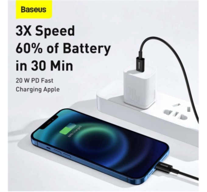 Baseus Дата кабель USB-C to Lightning 1.0m 20W Superior Series Black Baseus (CATLYS-A01)
