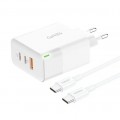 Foneng Сетевое зарядное устройство Foneng GAN65 USB-A 2xUSB-C GaN 65W White + кабель USB-C