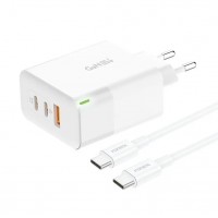 Сетевое зарядное устройство Foneng GAN65 USB-A 2xUSB-C GaN 65W White + кабель USB-C