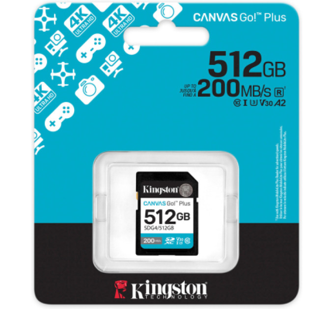Kingston Карта пам'яті Kingston 512GB SDXC сlass 10 UHS-I U3 V30 Canvas Go Plus G4 (SDG4/512GB)