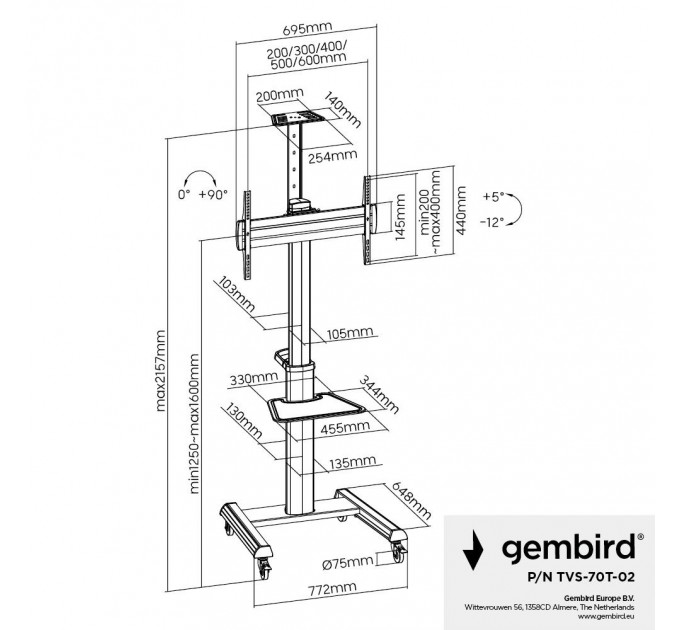 Gembird Кронштейн Gembird TVS-70T-02 (VESA600х400)