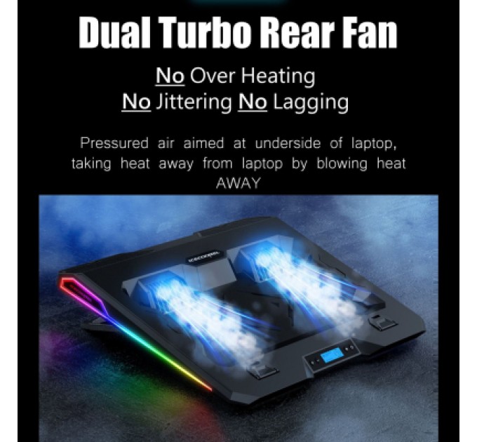 IceCoorel Підставка до ноутбука IceCoorel 10-15.6", 2*60mm 2800 RPM, USB2.0+LCD+speed control., 400x350x45mm (A3)