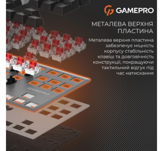 GamePro Клавіатура GamePro Genesis Joker Pro MK124G Pro Outemu Red Switch Wireless/Bluetooth/USB UA Gray (MK124G Pro)