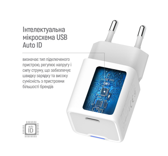 ColorWay Мережевий зарядний пристрій ColorWay GaN Mini 25W PD Port PPS USB-C White (CW-CHS052PDC-WT) + кабель USB Type-C