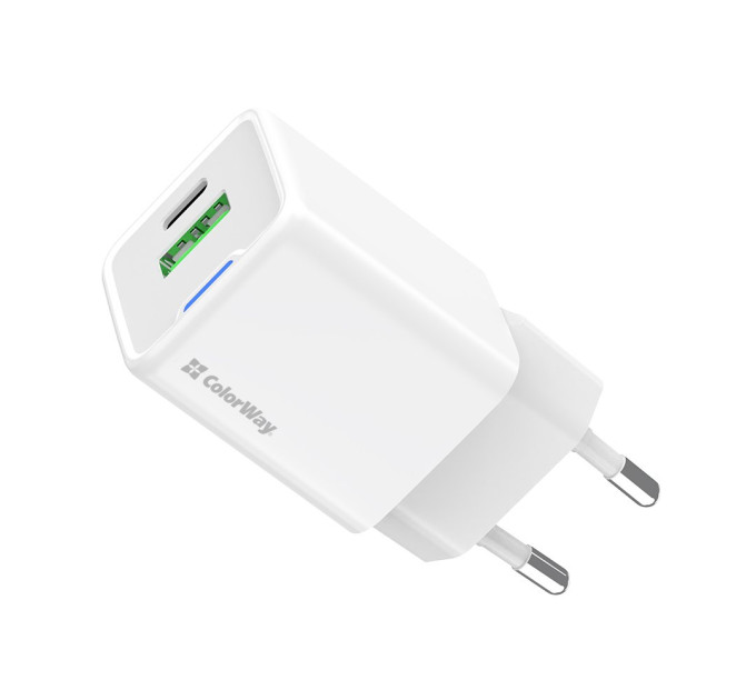 ColorWay Мережевий зарядний пристрій ColorWay GaN Mini 30W PD Port PPS USB (Type-C PD + USB QC4.0) White (CW-CHS053PD-WT)