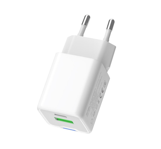 ColorWay Мережевий зарядний пристрій ColorWay GaN Mini 30W PD Port PPS USB (Type-C PD + USB QC4.0) White (CW-CHS053PD-WT)