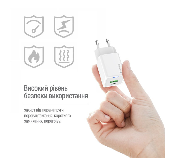 ColorWay Мережевий зарядний пристрій ColorWay GaN Mini 30W PD Port PPS USB (Type-C PD + USB QC4.0) White (CW-CHS053PD-WT)