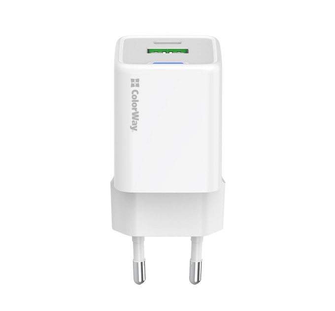 ColorWay Мережевий зарядний пристрій ColorWay GaN Mini 35W PD Port PPS USB (Type-C PD + USB QC4.0) White (CW-CHS055PD-WT)