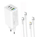 ColorWay Мережевий зарядний пристрій ColorWay GaN Mini 65W PD Port PPS USB (USB-2C1A) White (CW-CHS058PDCL-WT) + кабель Type-C&Lightning