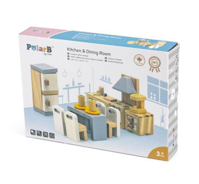 Viga Toys Ігровий набір Viga Toys Дерев'яні меблі для ляльок PolarB Кухня і їдальня (44038)
