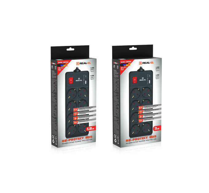 REAL-EL Фільтр живлення REAL-EL RS-Protect 805 1.8м Black (EL122300042)