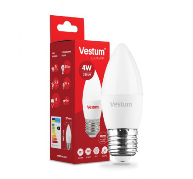 Vestum Лампочка Vestum C37 4W 4100K 220V E27 (1-VS-1305)