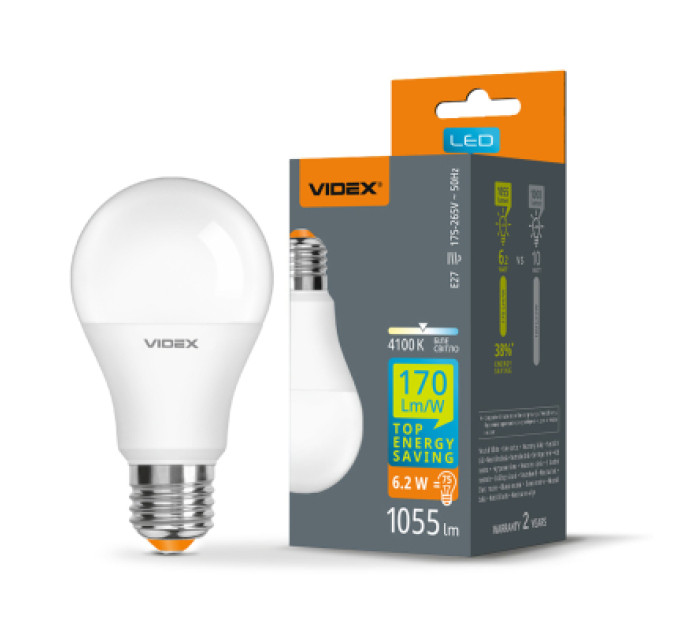 Videx Лампочка Videx LED A60h 6.2W E27 4100K (VL-A60h-62274)