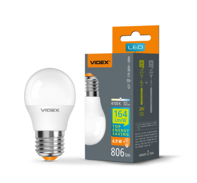 Videx Лампочка Videx LED G45h 4.9W E27 4100K (VL-G45h-49274)