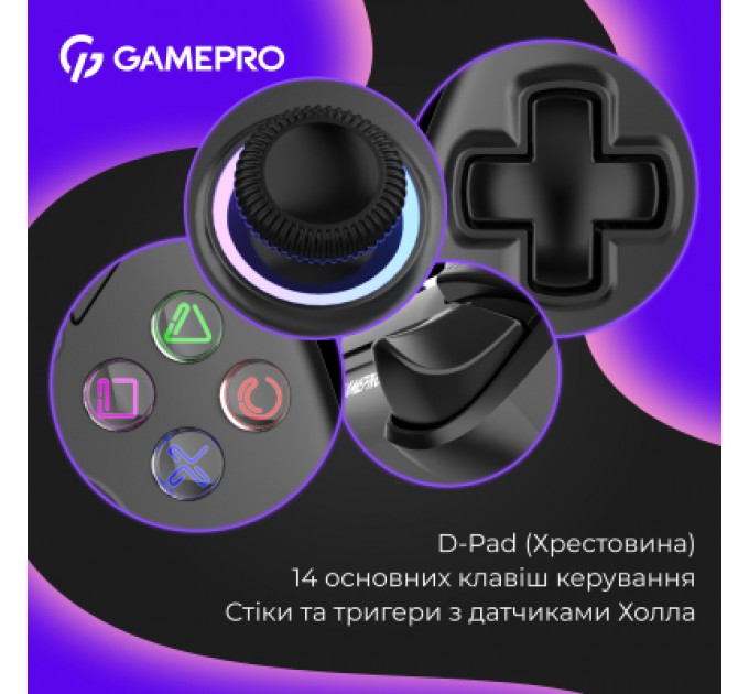 GamePro Геймпад GamePro 2.4G/BT 5.1/USB (Switch/PC/PS/iOS/Android) RGB Black (GPS20B)