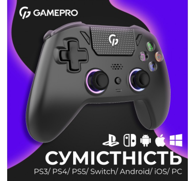 GamePro Геймпад GamePro 2.4G/BT 5.1/USB (Switch/PC/PS/iOS/Android) RGB Black (GPS20B)