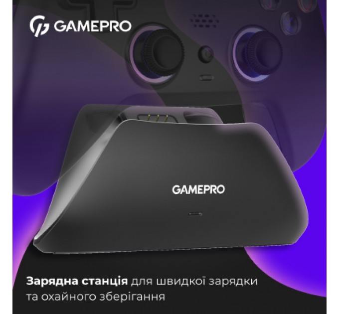 GamePro Геймпад GamePro із зарядною станцією 2.4G/BT 5.1/USB (Switch/PS/PC/iOS/Android) RGB Black (GPS20BDOC)