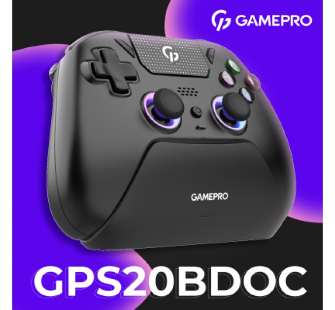 GamePro Геймпад GamePro із зарядною станцією 2.4G/BT 5.1/USB (Switch/PS/PC/iOS/Android) RGB Black (GPS20BDOC)