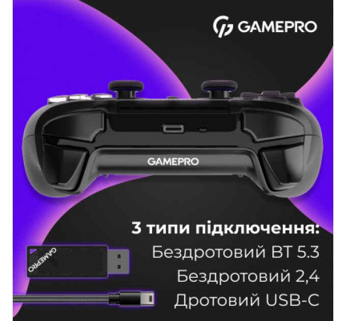 GamePro Геймпад GamePro із зарядною станцією 2.4G/BT 5.1/USB (Switch/PS/PC/iOS/Android) RGB Black (GPS20BDOC)