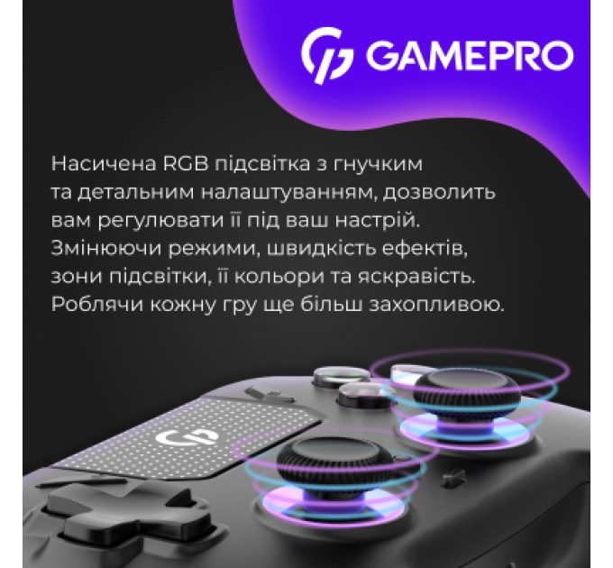 GamePro Геймпад GamePro із зарядною станцією 2.4G/BT 5.1/USB (Switch/PS/PC/iOS/Android) RGB Black (GPS20BDOC)