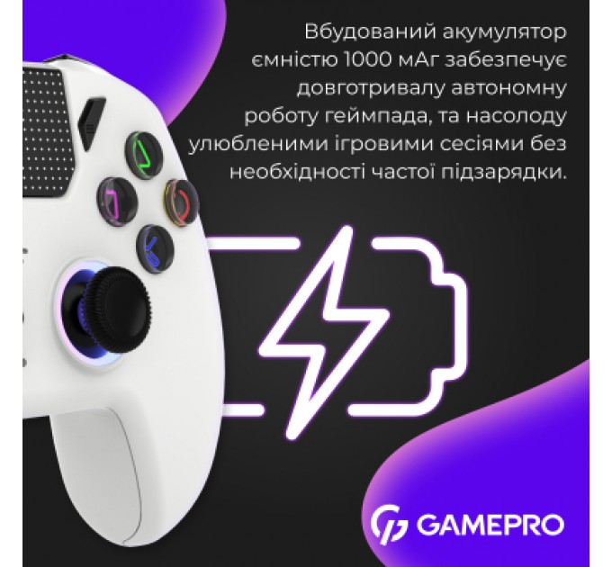 GamePro Геймпад GamePro із зарядною станцією 2.4G/BT 5.1/USB (Switch/PC/PS/iOS/Android) RGB White (GPS20W)