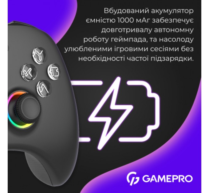 GamePro Геймпад GamePro із зарядною станцією BT 5.3/USB/2.4 ГГц (Switch/PC/iOS/Android) RGB Black (GPX13BDOC)