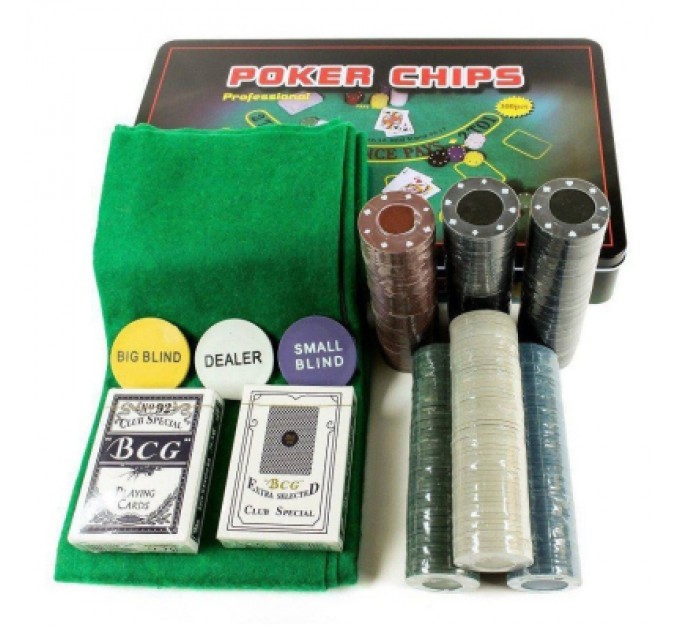 Johnshen Sports Настільна гра Johnshen Sports Покерний набір на 300 фішок без номіналу + сукно (бляшана коробка) (IG-3007)