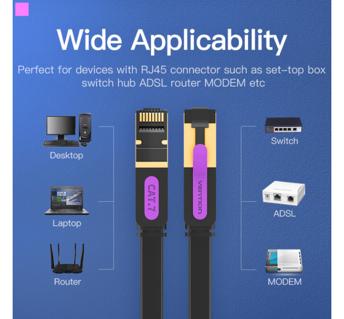 Vention Патч-корд Vention CAT7 SSTP Ethernet, 1 m, Black (ICABF)