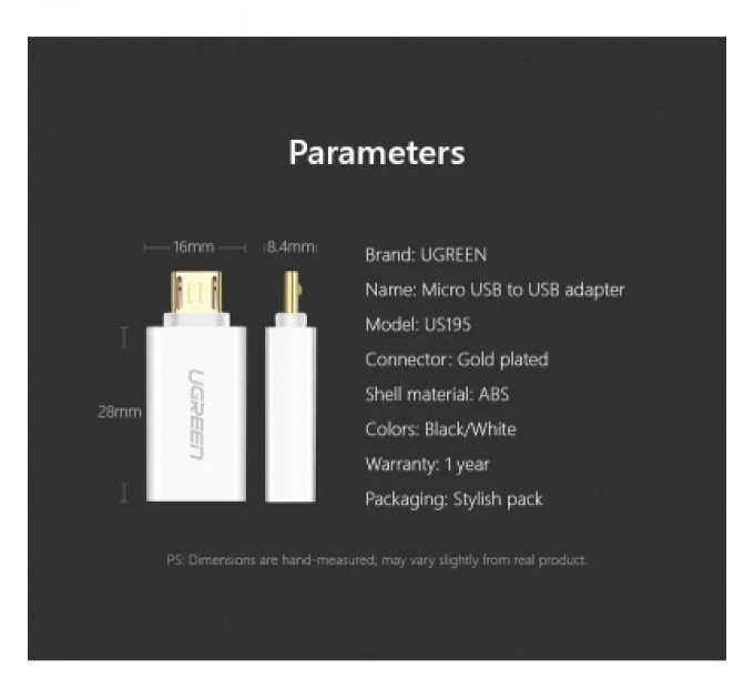 Ugreen Перехідник OTG USB 2.0 AF to Micro 5P US195 white Ugreen (30529)
