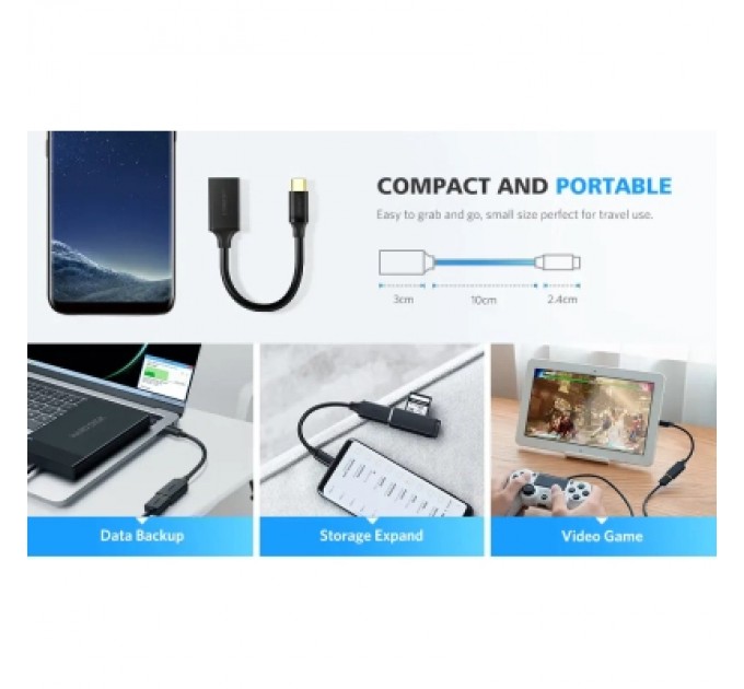 Ugreen Перехідник OTG USB 3.0 AF to USB-C US154 black Ugreen (30701)