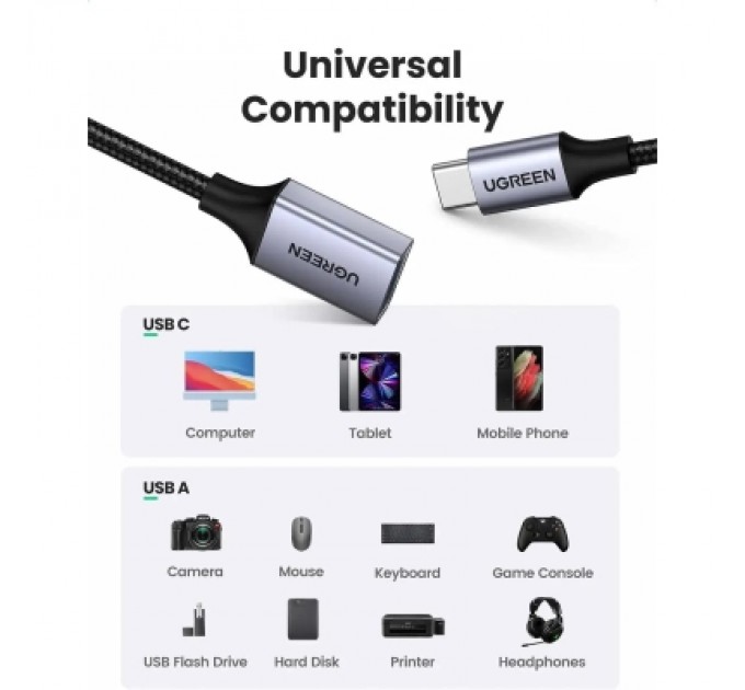 Ugreen Перехідник OTG USB 3.0 AF to USB-C 0.1m US378 black Ugreen (70889)