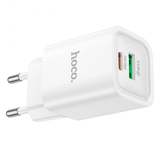 HOCO Зарядний пристрій HOCO C149A Charm 1xUSB-C PD30W + 1xUSB QC3.0 White (6942007630337)