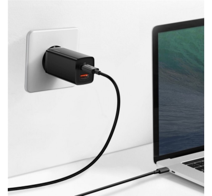 Baseus Зарядний пристрій Baseus 2xUSB 65W GaN (USB-C+USB-A) black (CCGAN2L-B01)