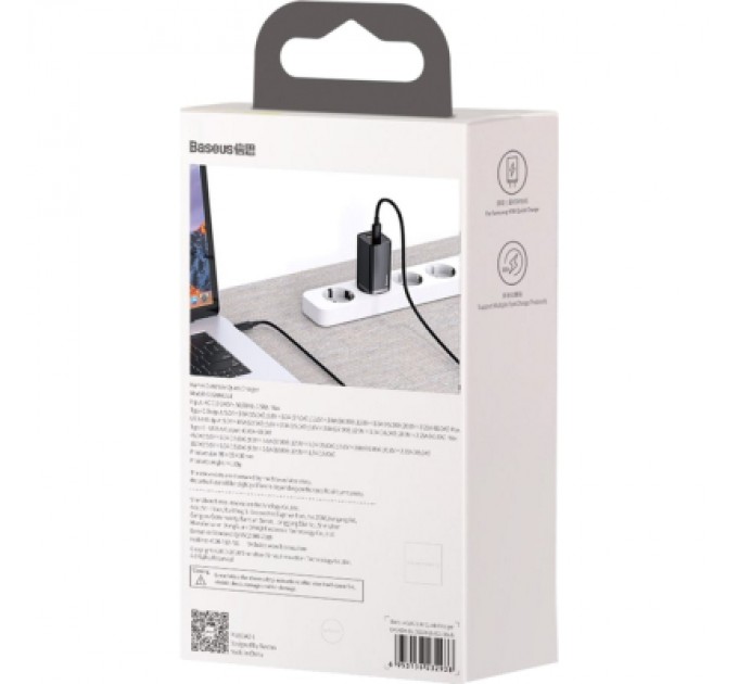 Baseus Зарядний пристрій Baseus 2xUSB 65W GaN (USB-C+USB-A) black (CCGAN2L-B01)