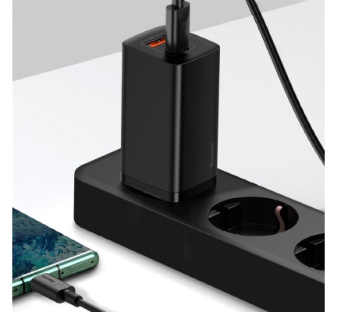 Baseus Зарядний пристрій Baseus 2xUSB 65W GaN (USB-C+USB-A) black (CCGAN2L-B01)