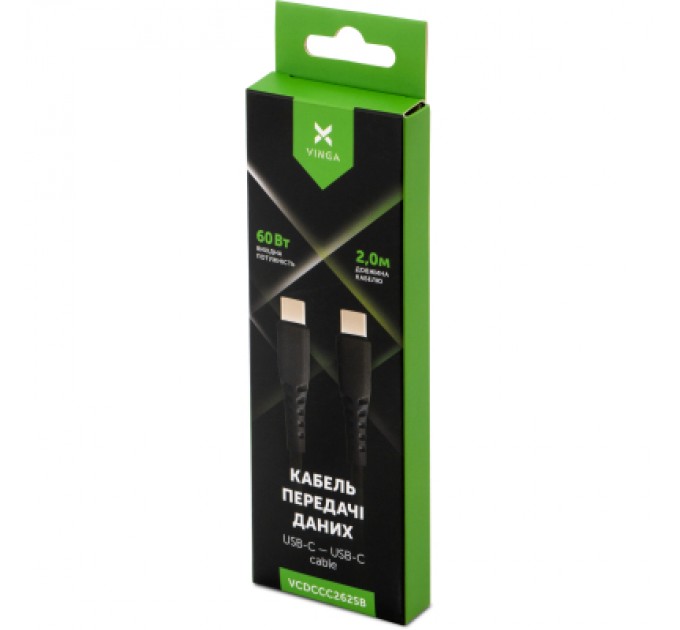 Vinga Дата кабель USB-C to USB-C 2.0m 60W Silicon Black Vinga (VCDCCC262SB)