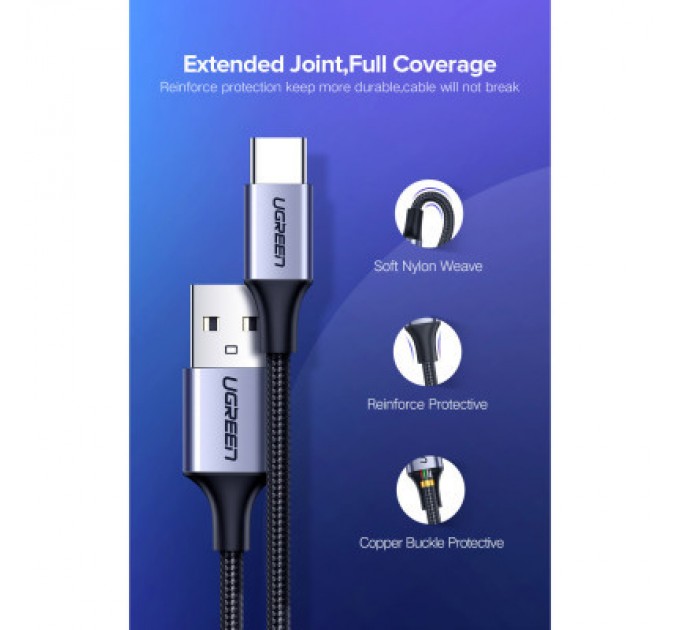 Ugreen Дата кабель USB 2.0 AM to Type-C 3.0m 3.0A 18W US288 Space Gray Ugreen (60408)